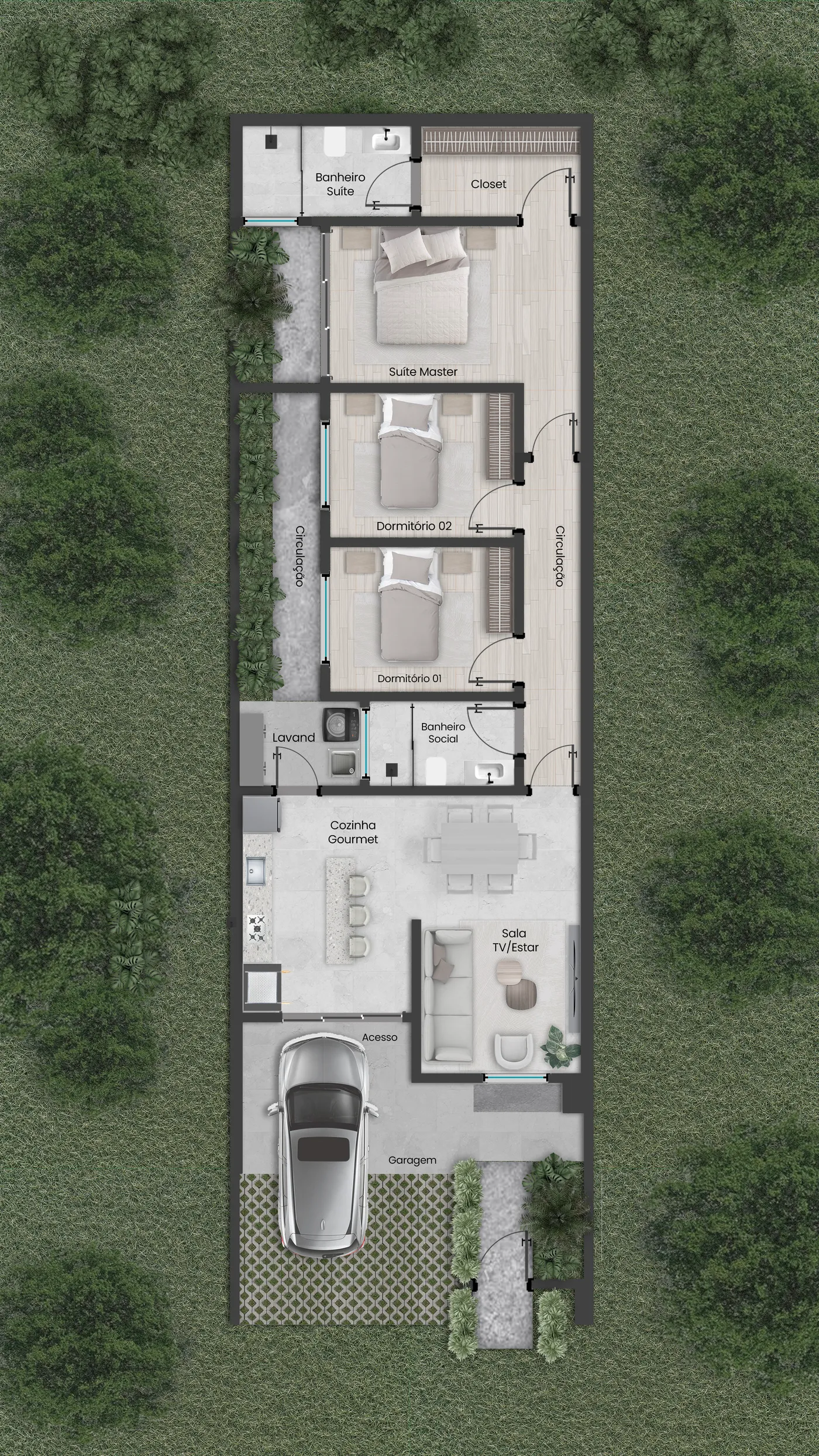 Planta baixa humanizada de cada unidade — 78,46m²